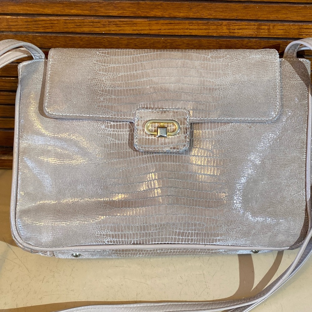 Vintage DUE FRATELLI Purse light tan Embossed Leather Shoulder Bag Handbag